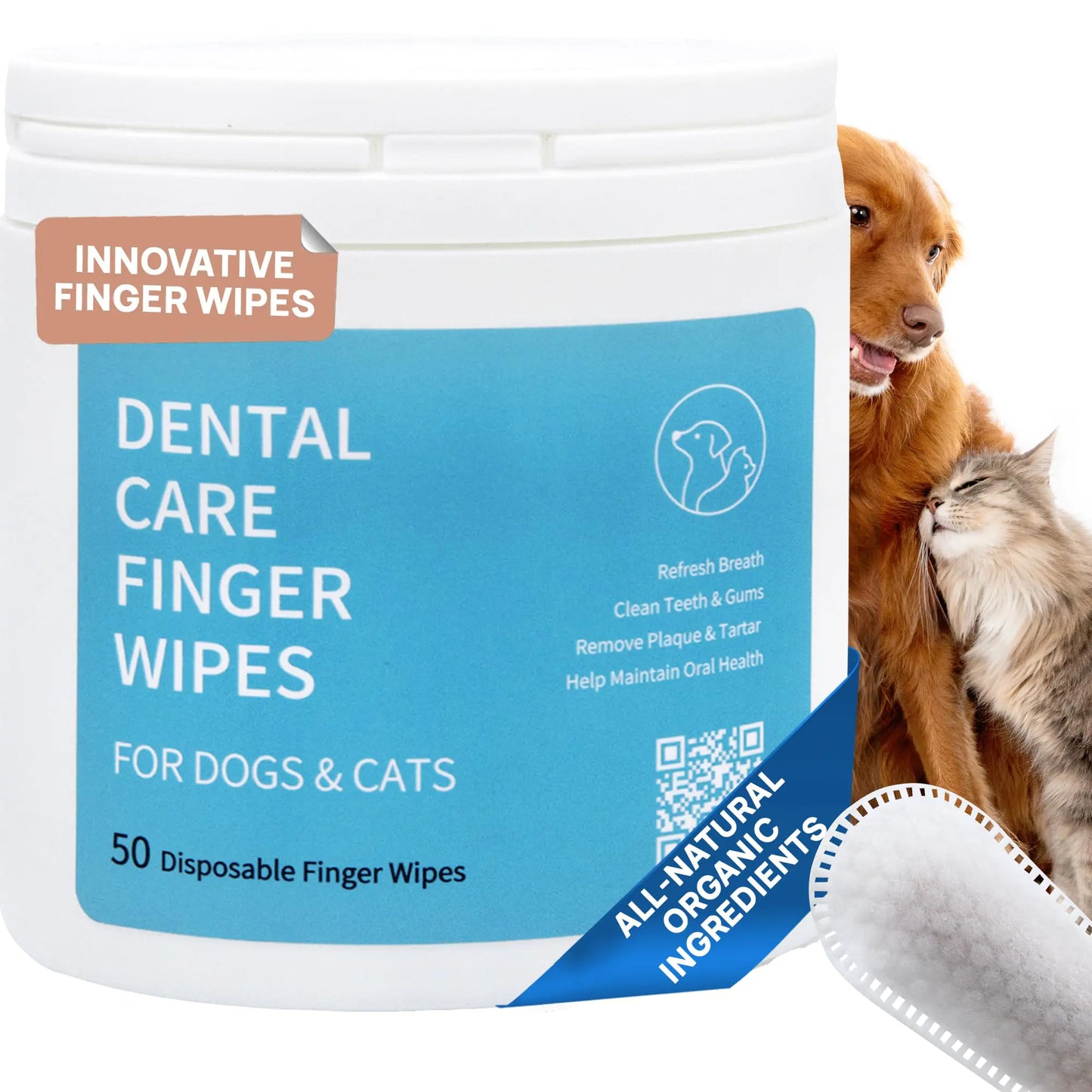 Spanielbuns™ Dental Wipes for Dogs & Cats – Teeth Cleaning Finger Wipes | Fresh Breath & Tartar Control | 50 Count