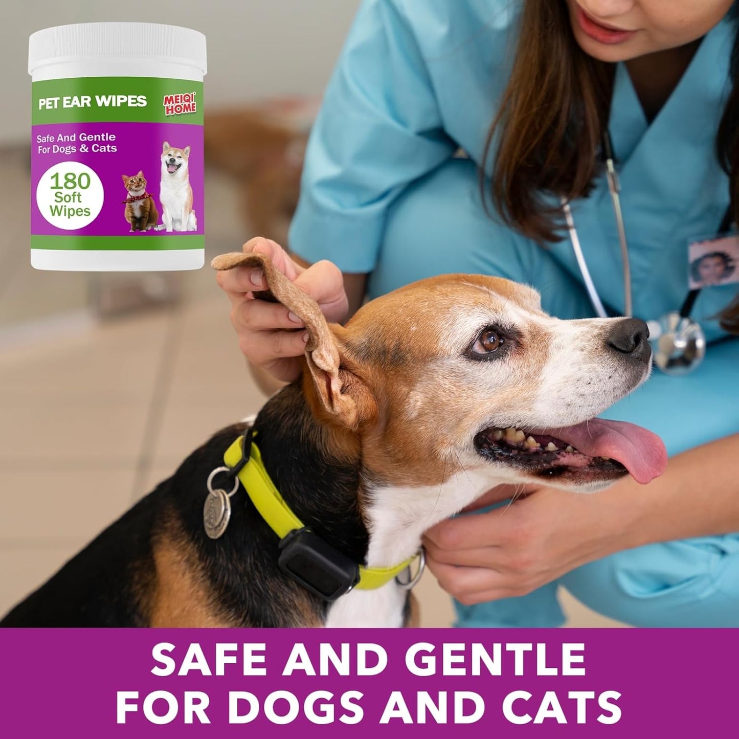 Dog Ear Cleaner Wipes for Dogs & Cats – 180 Count | Gentle Ear Wax & Debris Removal | Soothes Itching | All-Natural Ingredients