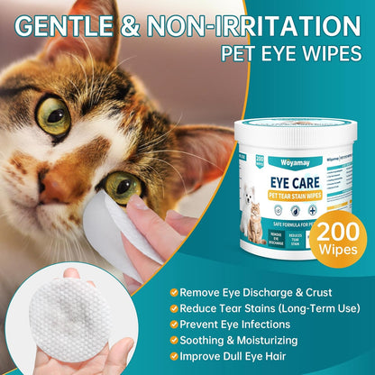Eye Wipes for Dogs & Cats – 200 Count | Tear Stain Remover | Extra-Large Pre-Soaked Eye & Face Wipes
